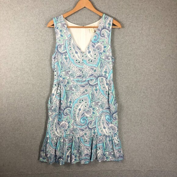 Cynthia Rowly Blue  Paisley Print Made in India Dress Size 10 - Picture 1 of 7